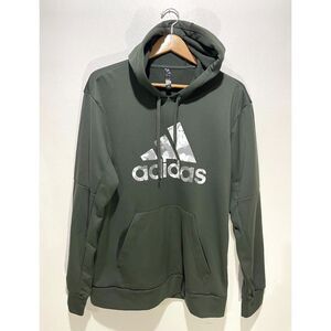 Adidas hooded sweatshirt gray camo logo athleisure sport casual winter men's L